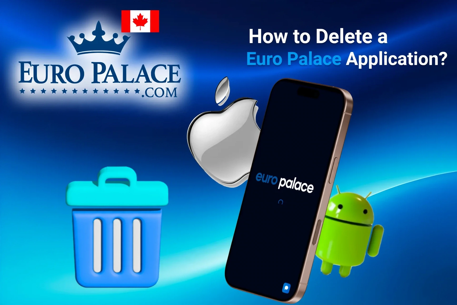 Instructions on how to delete the application from iOS and Android devices, shown with app icons