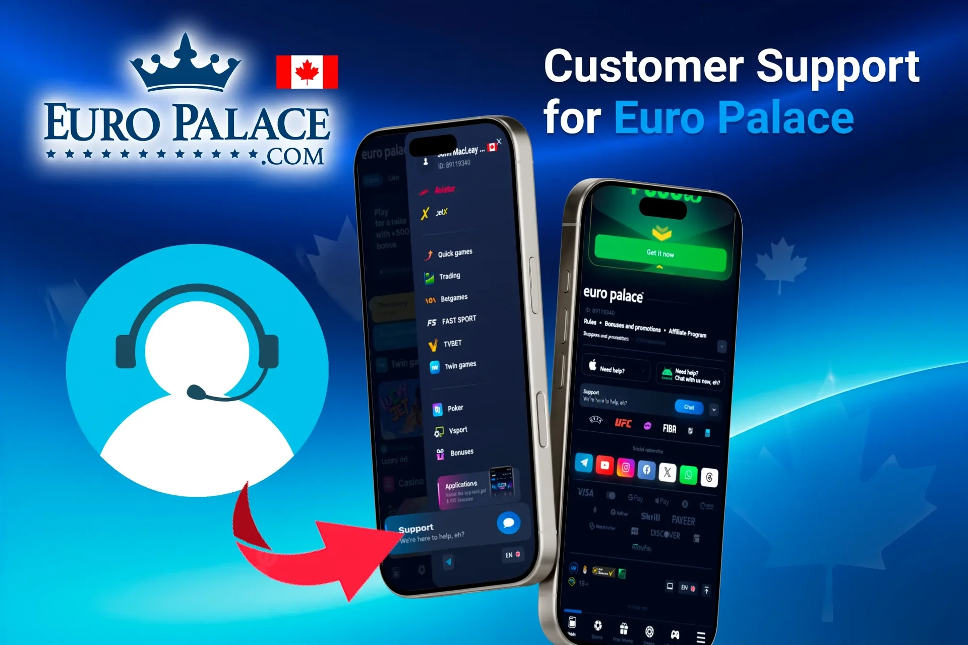 Customer support feature for the app, highlighting options for contacting support through the app