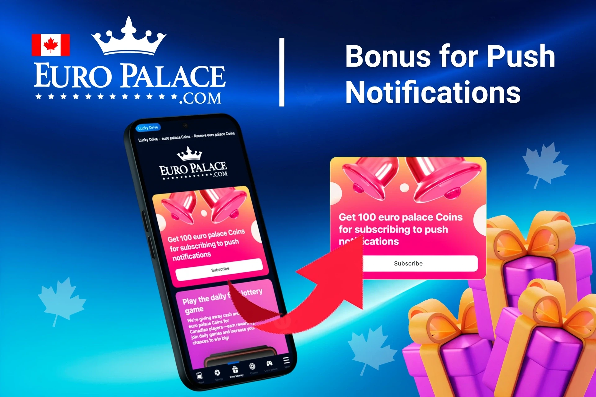 mobile app showing bonus offers and promotions with coins and poker-related graphics