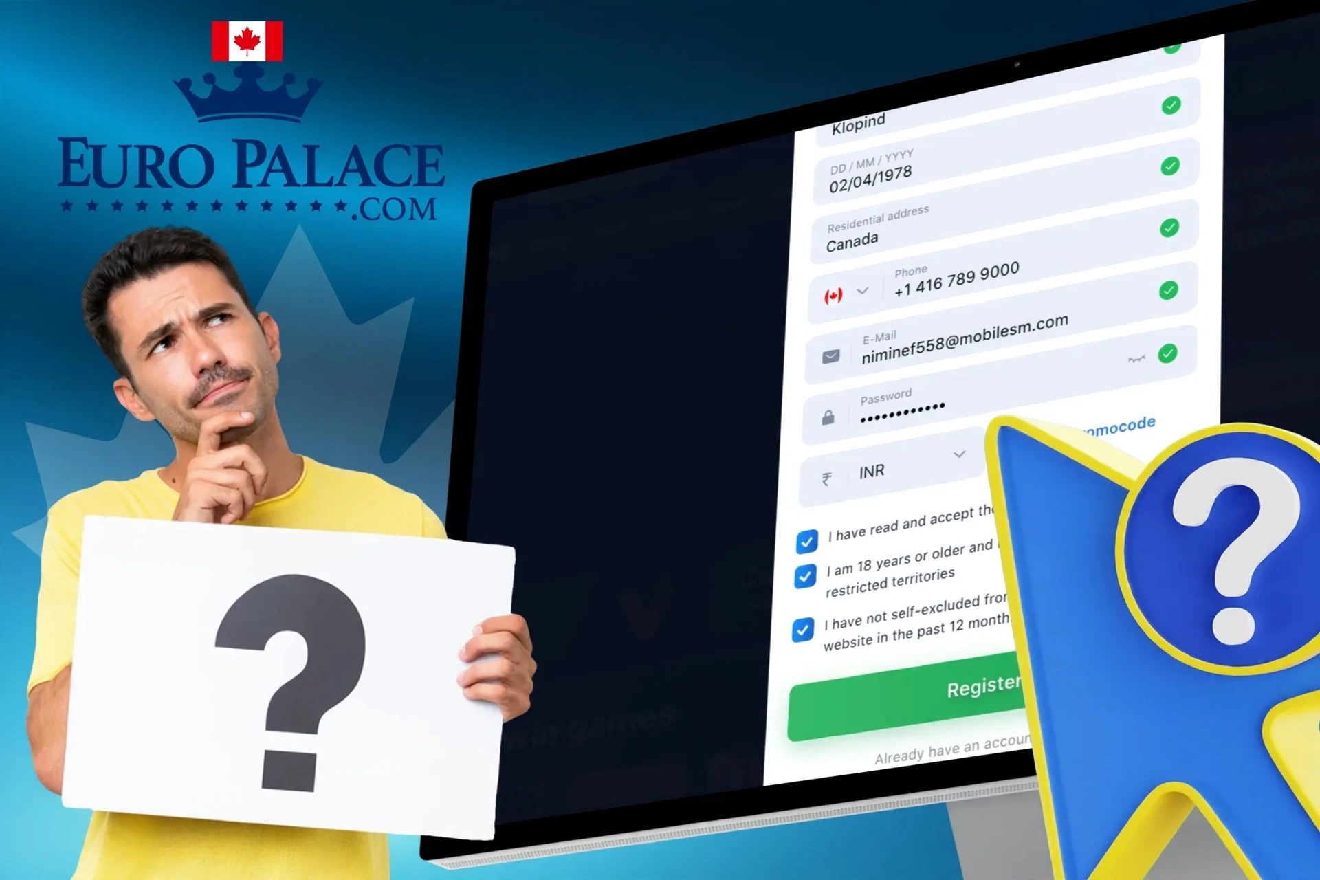 Step-by-step description of the registration process on the Euro Palace Casino website or app